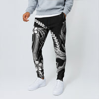 Black Aloha Hawaii Jogger Pants Polynesian Shark Tattoo With Plumeria LT14 - Polynesian Pride
