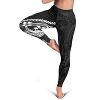 Black Aloha Hawaii Leggings Polynesian Shark Tattoo With Plumeria - Polynesian Pride