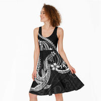 Black Aloha Hawaii Midi Dress Polynesian Shark Tattoo With Plumeria - Polynesian Pride