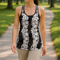 Black and Beige Hawaii Shell Lei Hollow Tank Top Hawaiian Sunrise Shell Hebrew Cone Plumeria - Polynesian Pride