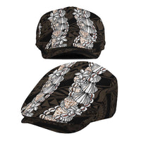 Black and Beige Hawaii Shell Lei Jeff Hat Hawaiian Sunrise Shell Hebrew Cone Plumeria - Polynesian Pride