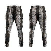 Black and Beige Hawaii Shell Lei Jogger Pants Hawaiian Sunrise Shell Hebrew Cone Plumeria - Polynesian Pride