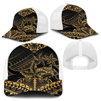 Black and Gold Polynesia Mesh Trucker Cap Plumeria Tattoo With Polynesian Pattern - Polynesian Pride
