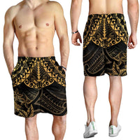 Black and Gold Polynesia Shorts for Men Plumeria Tattoo With Polynesian Pattern LT14 - Polynesian Pride