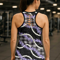 Black Hawaii Palaka Honohono Pikake Hollow Tank Top Hawaiian Orchid Lei Polynesian Pattern LT14 - Polynesian Pride