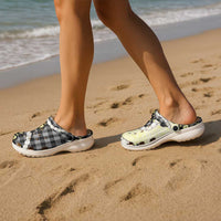 Black Palaka Hawaii Clogs Shoes Kukui Nut Pikake Lei Hawaiian Tapa Pattern - Polynesian Pride