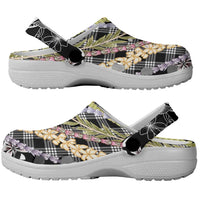 Black Palaka Hawaii Leis Clogs Shoes - Hawaiian Plaid Elegant Tropical Vibes LT14 - Polynesian Pride