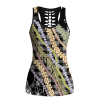 Black Palaka Hawaii Leis Hollow Tank Top - Hawaiian Plaid Elegant Tropical Vibes LT14 Female Black - Polynesian Pride