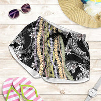 Black Palaka Hawaii Leis Shorts for Women Hawaiian-plaid Elegant Tropical Vibes LT14 Black - Polynesian Pride