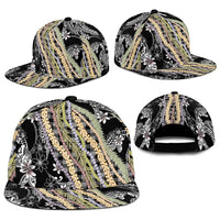 Black Palaka Hawaii Leis Snapback Cap Hawaiian-plaid Elegant Tropical Vibes - Polynesian Pride