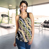 Black Palaka Hawaii Leis Women Racerback Tank Hawaiian-plaid Elegant Tropical Vibes LT14 - Polynesian Pride