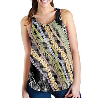 Black Palaka Hawaii Leis Women Racerback Tank Hawaiian-plaid Elegant Tropical Vibes LT14 - Polynesian Pride