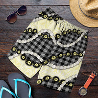 Black Palaka Hawaii Shorts for Men Kukui Nut Pikake Lei Hawaiian Tapa Pattern LT14 Black - Polynesian Pride