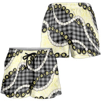Black Palaka Hawaii Shorts for Women Kukui Nut Pikake Lei Hawaiian Tapa Pattern LT14 - Polynesian Pride