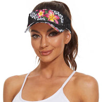 Black Polynesia Sun Visor Cap Plumeria With Hibiscus Pattern Tropical Vibes LT14 - Polynesian Pride