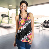 Black Polynesia Women Racerback Tank Plumeria With Hibiscus Pattern Tropical Vibes - Polynesian Pride