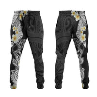 Black Samoa Tattoo Jogger Pants Plumeria Samoan Ocean Tatau Pattern - Polynesian Pride