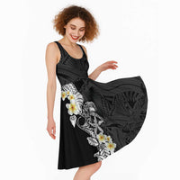 Black Samoa Tattoo Midi Dress Plumeria Samoan Ocean Tatau Pattern - Polynesian Pride