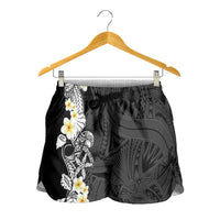 Black Samoa Tattoo Shorts for Women Plumeria Samoan Ocean Tatau Pattern LT14 - Polynesian Pride