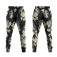 Black Tropical Hawaii Jogger Pants Seamless Monstera Plumeria Hawaiian Pattern - Polynesian Pride