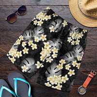 Black Tropical Hawaii Shorts for Men Seamless Monstera Plumeria Hawaiian Pattern LT14 Black - Polynesian Pride
