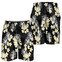 Black Tropical Hawaii Shorts for Men Seamless Monstera Plumeria Hawaiian Pattern LT14 - Polynesian Pride