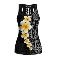 Black Tropical Plumeria With Galaxy Polynesian Art Hollow Tank Top LT14 Female Black - Polynesian Pride