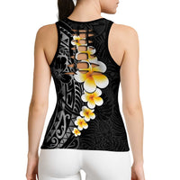 Black Tropical Plumeria With Galaxy Polynesian Art Hollow Tank Top LT14 - Polynesian Pride