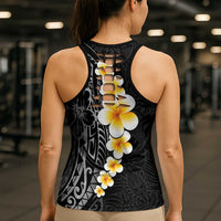 Black Tropical Plumeria With Galaxy Polynesian Art Hollow Tank Top LT14 - Polynesian Pride