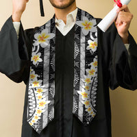 Black Vintage Tonga Ngatu Pattern With Plumeria Graduation Stole LT05 - Polynesian Pride