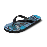 Blue Aotearoa Kowhaiwhai Pattern Flip Flops NZ Maori Quilt Style - Polynesian Pride
