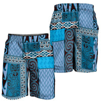 Blue Aotearoa Kowhaiwhai Pattern Shorts for Men NZ Maori Quilt Style LT14 - Polynesian Pride