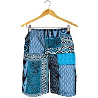 Blue Aotearoa Kowhaiwhai Pattern Shorts for Men NZ Maori Quilt Style - Polynesian Pride