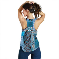 Blue Aotearoa Kowhaiwhai Pattern Women Racerback Tank NZ Maori Quilt Style - Polynesian Pride