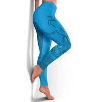 Blue Gradient Polynesia Leggings Hawaiian Tribal Hammerhead Shark Tattoo - Polynesian Pride
