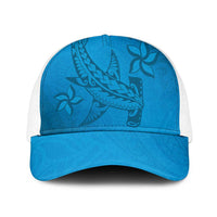 Blue Gradient Polynesia Mesh Trucker Cap Hawaiian Tribal Hammerhead Shark Tattoo LT14 One Size White Blue - Polynesian Pride