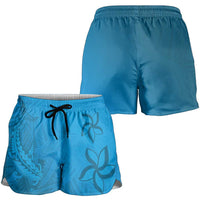Blue Gradient Polynesia Shorts for Women Hawaiian Tribal Hammerhead Shark Tattoo LT14 - Polynesian Pride