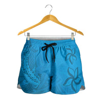 Blue Gradient Polynesia Shorts for Women Hawaiian Tribal Hammerhead Shark Tattoo LT14 - Polynesian Pride