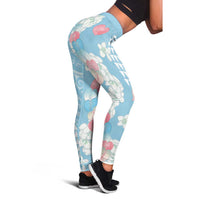 Blue Hawaii Anthurium Plumeria Lei Leggings LT9 - Polynesian Pride