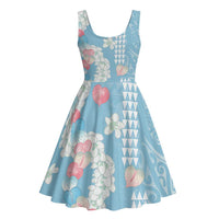 Blue Hawaii Anthurium Plumeria Lei Midi Dress LT9 - Polynesian Pride