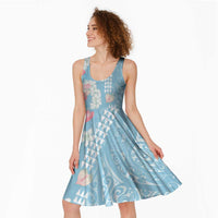 Blue Hawaii Anthurium Plumeria Lei Midi Dress LT9 - Polynesian Pride