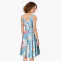 Blue Hawaii Anthurium Plumeria Lei Midi Dress LT9 - Polynesian Pride