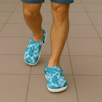 Blue Hawaii Kalo Palaka Motifs Clogs Shoes Hawaiian Taro Leaves Elegant Vibes LT14 - Polynesian Pride
