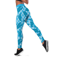 Blue Hawaii Kalo Palaka Motifs Leggings Hawaiian Taro Leaves Elegant Vibes LT14 Blue - Polynesian Pride