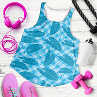 Blue Hawaii Kalo Palaka Motifs Women Racerback Tank Hawaiian Taro Leaves Elegant Vibes
