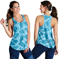 Blue Hawaii Kalo Palaka Motifs Women Racerback Tank Hawaiian Taro Leaves Elegant Vibes