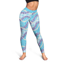 Blue Hawaii Palaka Honohono Pikake Leggings Hawaiian Orchid Lei Polynesian Pattern - Polynesian Pride