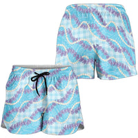 Blue Hawaii Palaka Honohono Pikake Shorts for Women Hawaiian Orchid Lei Polynesian Pattern LT14 - Polynesian Pride