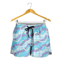 Blue Hawaii Palaka Honohono Pikake Shorts for Women Hawaiian Orchid Lei Polynesian Pattern LT14 - Polynesian Pride