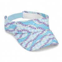 Blue Hawaii Palaka Honohono Pikake Sun Visor Cap Hawaiian Orchid Lei Polynesian Pattern LT14 Universal Fit Blue - Polynesian Pride